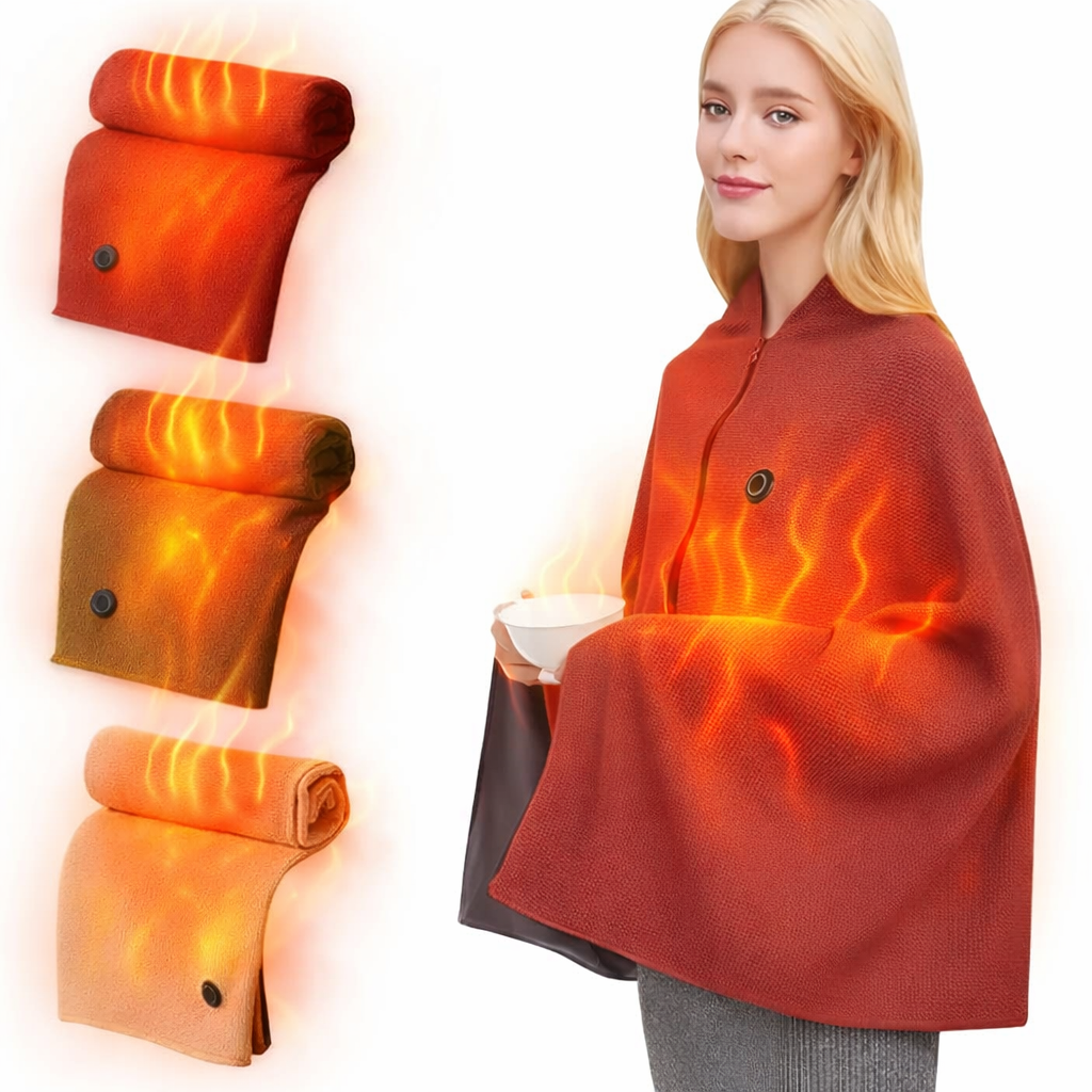 Manta Térmica Eléctrica USB Tipo Poncho - COLOR: BEIGE